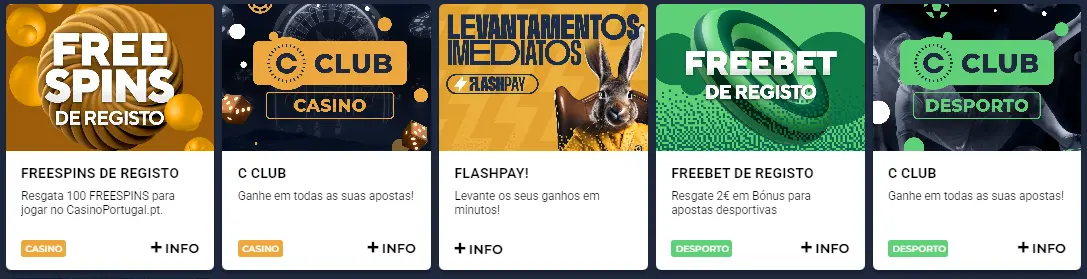 Secção de promoções e recompensas do casino