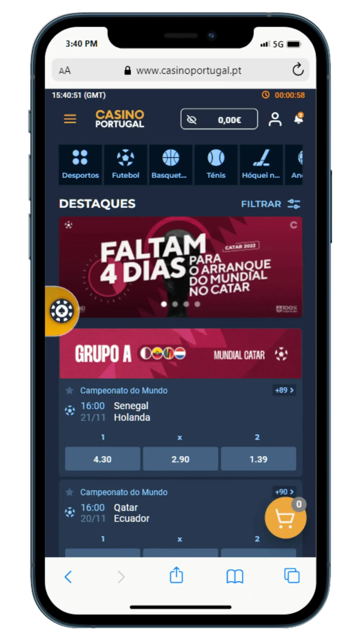 Aplicação móvel do casino disponível para iOS e Android