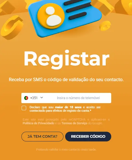 Formulário rápido para criar conta de jogador