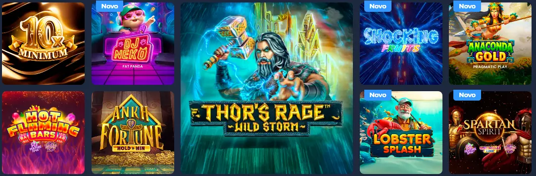 Vista geral da coleção de jogos do casino